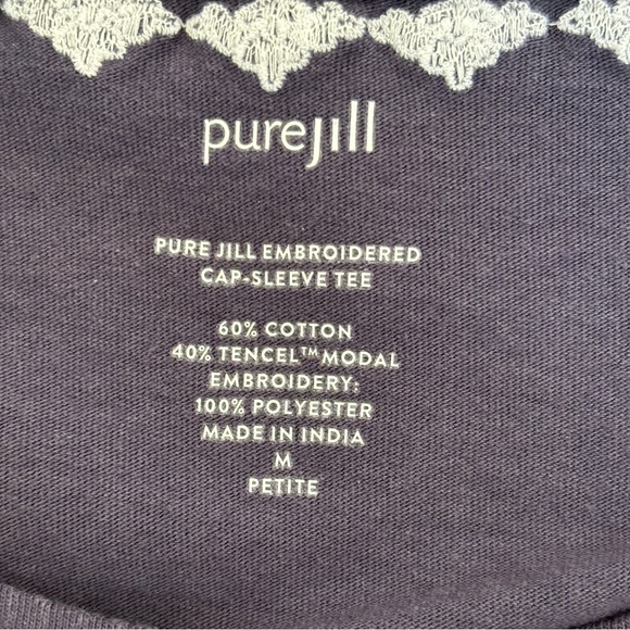 J. JIll Pure Jill Embroidered Cap Sleeve Tee Shirt Boho Blue Gray Size MP - Picture 8 of 10